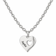 Custom Cutout Heart Charm Necklace (Silver)